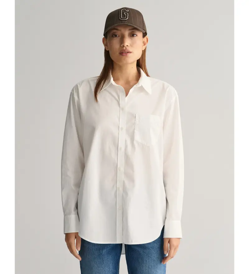 per donna 4300212 Camicia in popeline bianco dalla vestibilità comoda (32), Casual, Cotone, Manica lunga