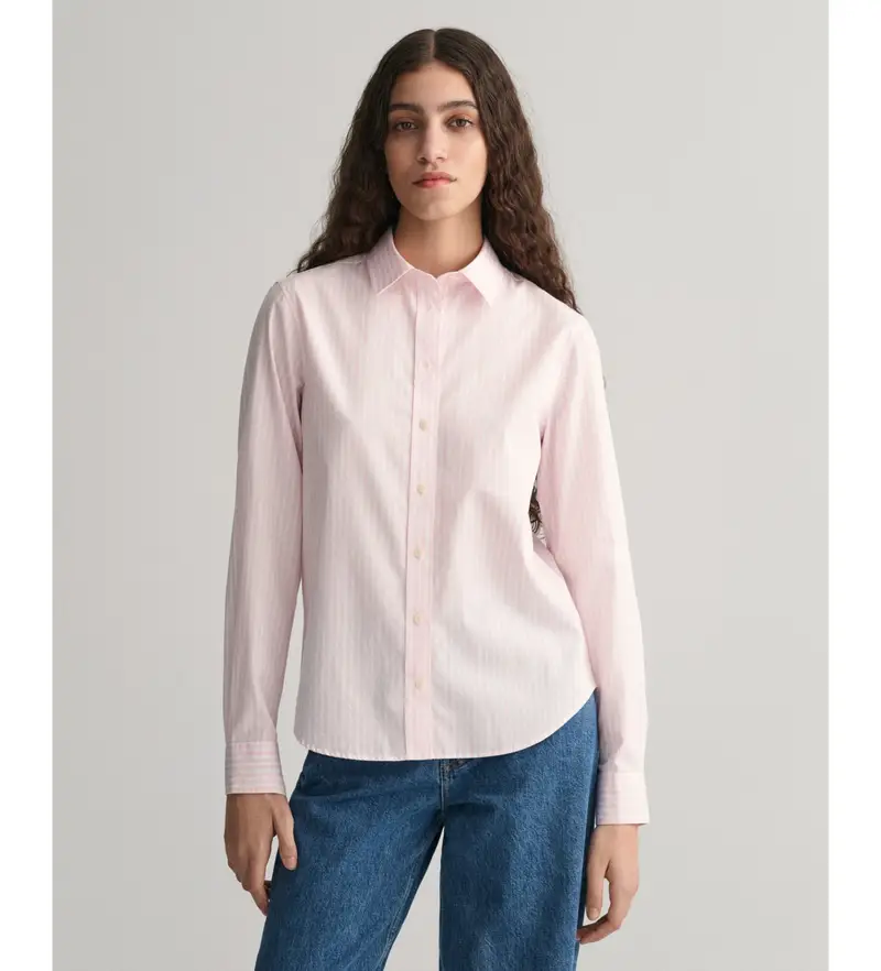per donna 4300214 Camicia in popeline a righe rosa vestibilità regolare (38), Casual, Cotone, Manica lunga