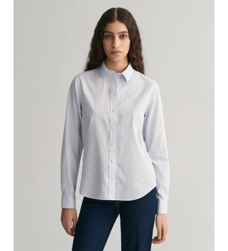 per donna 4300215 Camicia in popeline a quadri Vichy blu dalla vestibilità regolare (34), Casual, Cotone, Manica lunga