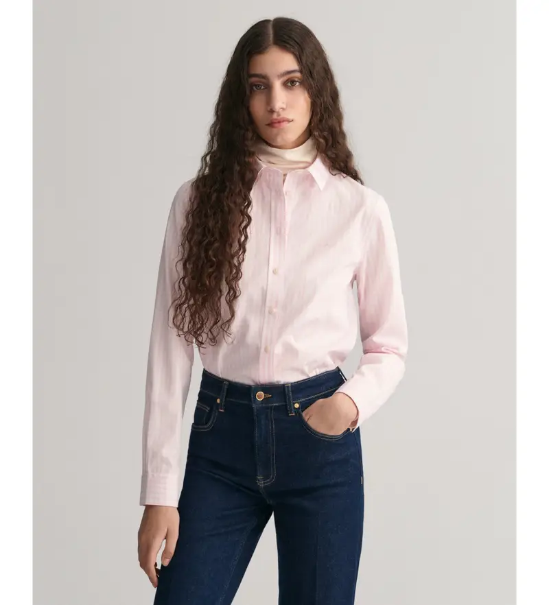per donna. 4300215 Camicia in popeline a quadri Vichy rosa dalla vestibilità regolare (36), Casual, Cotone, Manica lunga