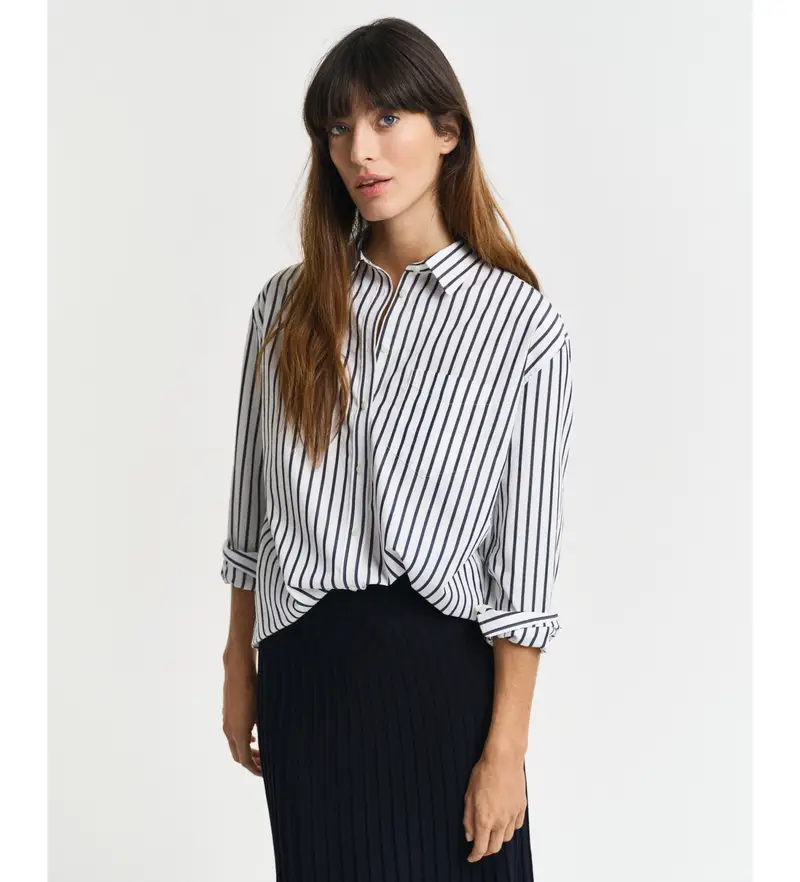 per donna 4300239 Camicia in popeline a righe classiche dal taglio rilassato, blu navy (34), Casual, Cotone, Manica lunga