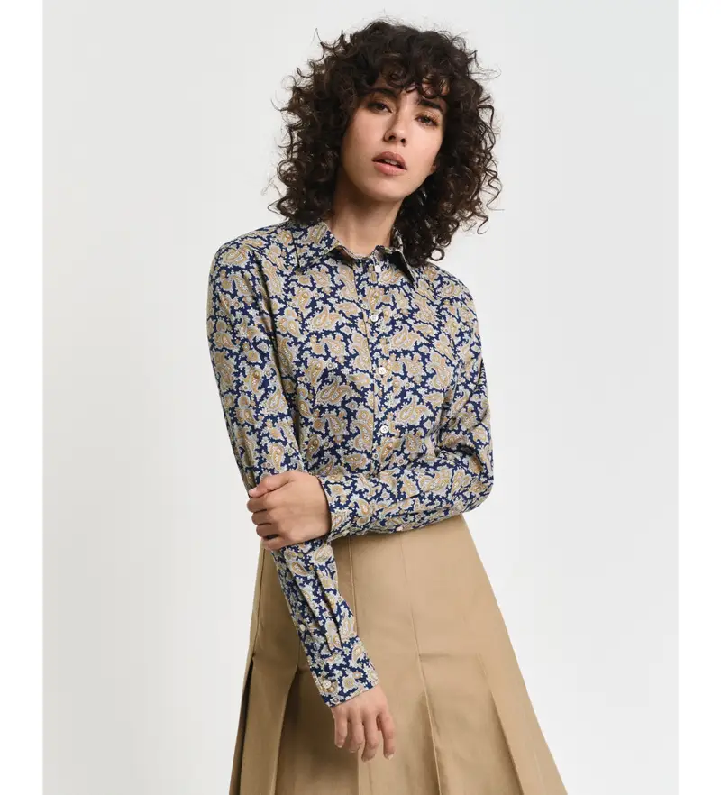 per donna 4300403 Camicia dalla vestibilità regolare in garza di cotone con motivo Paisley multicolore (34), Casual, Manica lunga