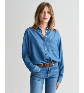 per donna 4300407 Camicia blu vestibilità rilassata (40), Casual, Manica lunga, Lyocell