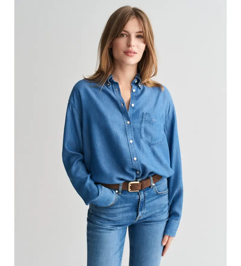 per donna 4300407 Camicia blu vestibilità rilassata (46), Casual, Manica lunga, Lyocell
