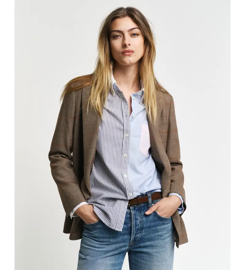 per donna 4300408 Camicia dalla vestibilità comoda con design a toppa blu (32), Casual, Cotone, Manica lunga