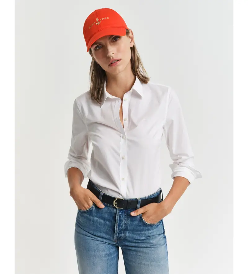 per donna 4300486 Camicia in popeline bianca slim fit (34), Bianco, Casual, Da sera, Cotone, Classico, Manica lunga