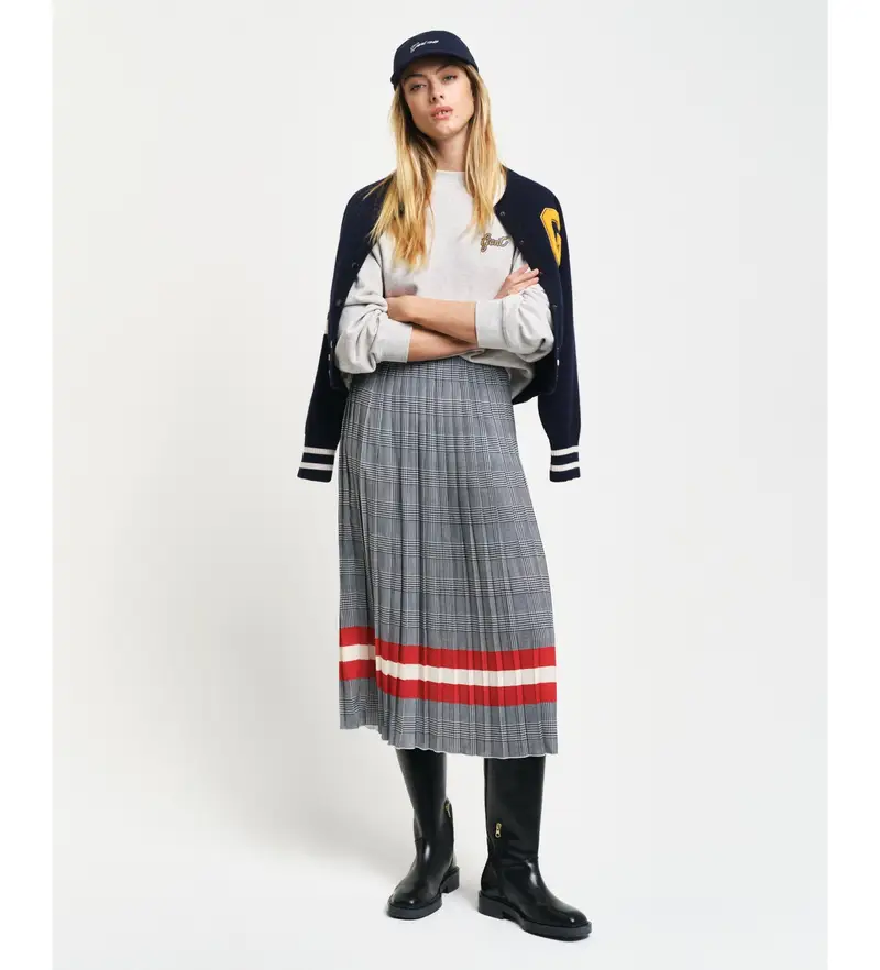 per donna 4400147 Gonna plissettata con stampa a quadri blu navy (42), Casual, Polister riciclato, Sostenibile