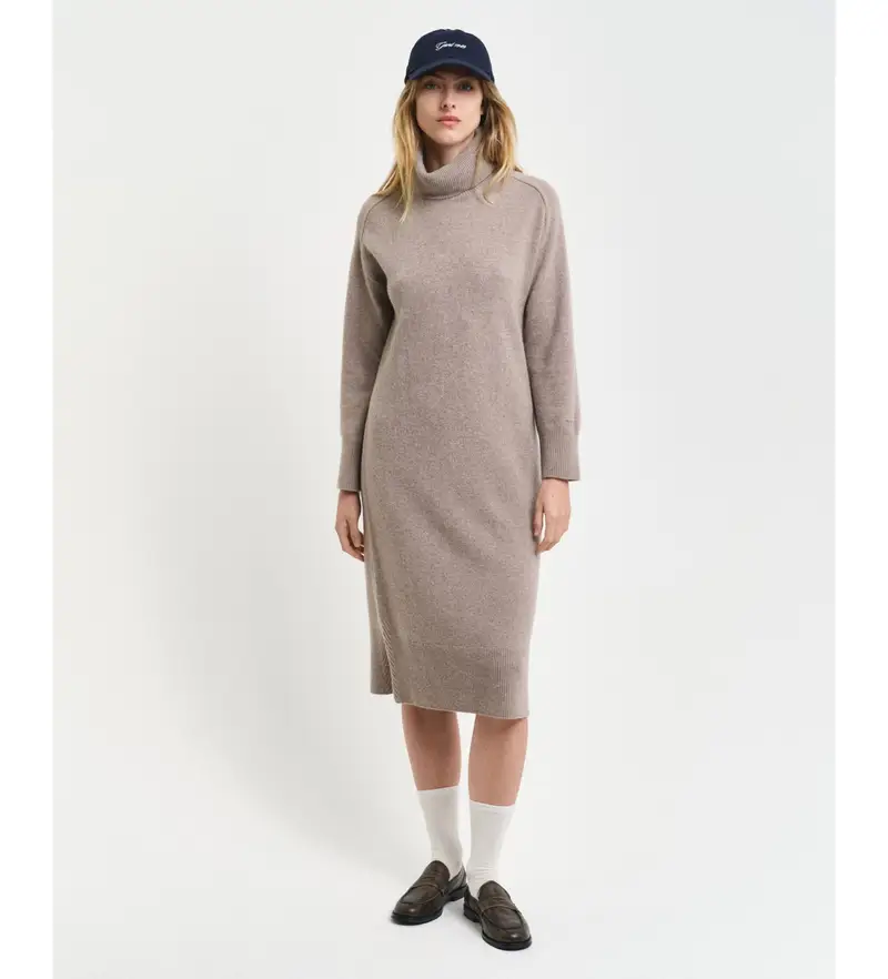 per donna 4502078 Abito dolcevita grigio con dettagli a spina di pesce (L), Casual, Lana, Manica lunga