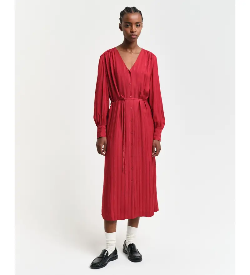 per donna. 4503360 Abito chemisier in raso a righe rosse (34), Rosso, Casual, Viscosa, Manica lunga