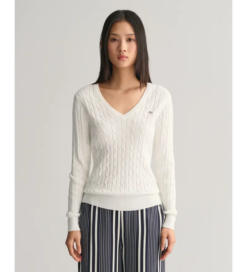 per donna 4800101 Maglione bianco a trecce elasticizzato (XS), Casual, Cotone, Manica lunga