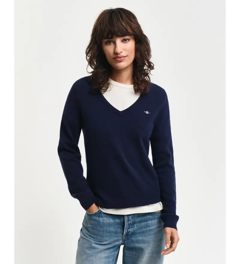 per donna 4805262 Maglione con scollo a V in lana d'agnello extrafine blu navy (M), Casual