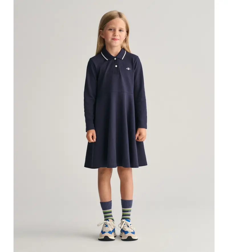 per ragazza 751135 Abito in piqué con svasatura blu scuro (2años= 92cm), Casual, Cotone, Manica lunga, Navy, moda per bambini