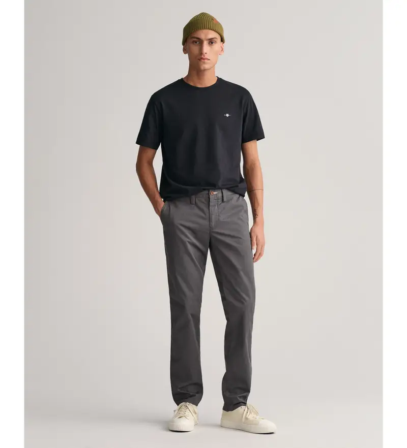 per uomo 1505221 Pantaloni chino slim fit in twill grigio (30/32), Casual, Cotone