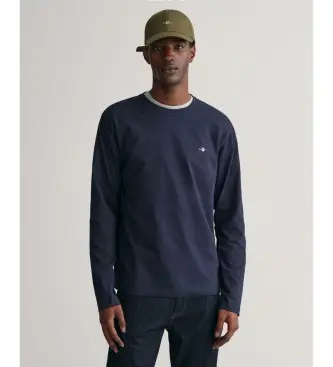 per uomo 2004049 T-shirt a maniche lunghe con scudo blu scuro (L), Casual, Cotone, Manica lunga, Navy