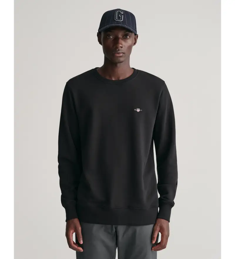 per uomo 2006065 Felpa con scudo girocollo nera (L), Nero, Casual, Cotone