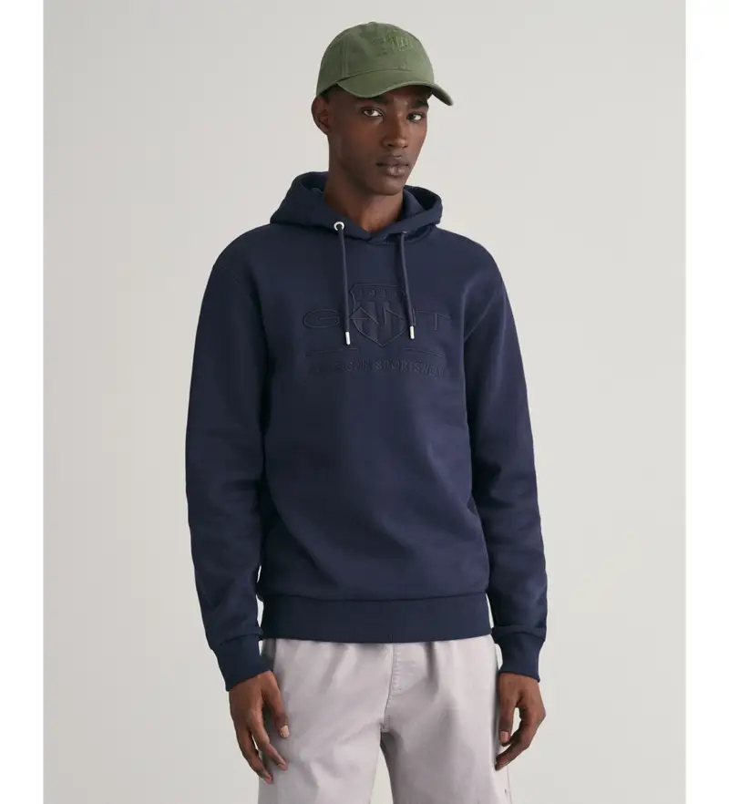 per uomo 2037020 Felpa con cappuccio blu scuro con scudo d archivio tono su tono (S), Casual, Cotone, Manica lunga, Navy