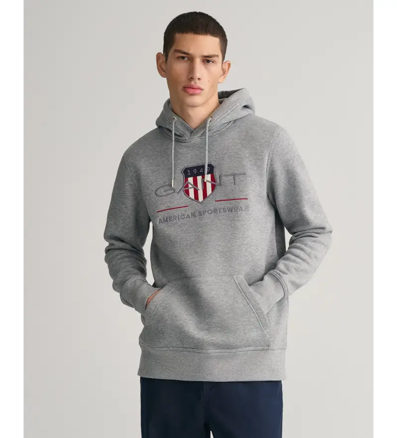 per uomo 2047082 Felpa con cappuccio grigia con scudo d archivio (XXS), Casual, Grigio, Cotone, Manica lunga