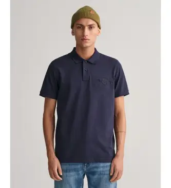 per uomo 2062025 Polo in piqué con scudo tono su tono blu scuro (M), Casual, Cotone, Manica corta, Navy