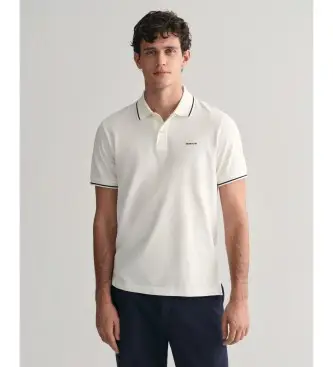per uomo 2062034 Polo con riga in piqué bianco (M), Casual, Cotone, Manica corta