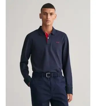 per uomo 2065004 Rugger in piqué a contrasto (S), Casual, Cotone, Manica lunga, Navy