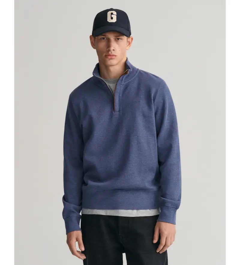 per uomo 2068028 Felpa Mezza Zip Sacker Rib Blu (S), Casual, Cotone