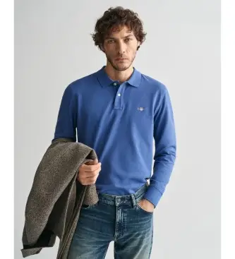 per uomo 2230 Polo in piqué con scudo blu (XXL), Casual, Cotone, Manica lunga