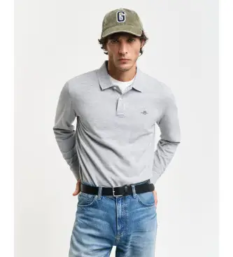 per uomo 2230 Polo in piqué con scudo grigio (L), Casual, Cotone, Manica lunga