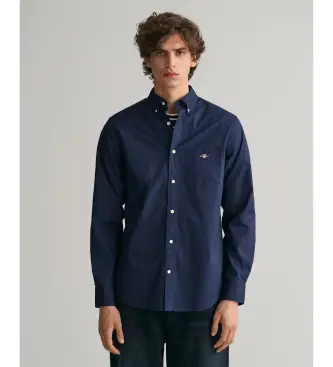 per uomo 3000100 Camicia in popeline blu scuro dalla vestibilità regolare (L), Casual, Cotone, Classico, Manica lunga, Sostenibile, Na
