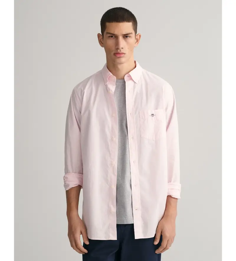 per uomo 3000100 Camicia in popeline rosa dalla vestibilità regolare (S), Casual, Cotone, Classico, Manica lunga