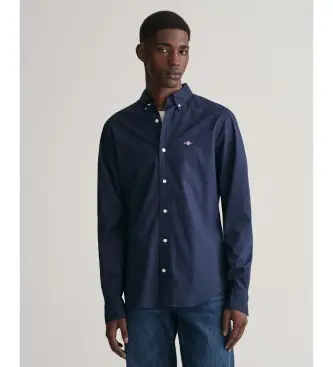 per uomo 3000102 Camicia in popeline blu navy slim fit (L), Casual, Cotone, Classico, Manica lunga
