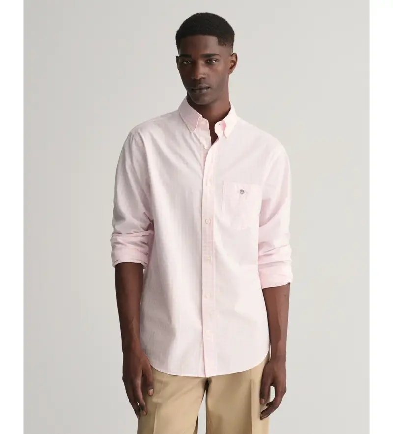 per uomo. 3000120 Camicia in popeline a quadri Vichy rosa dalla vestibilità regolare (S), Casual, Cotone, Manica lunga