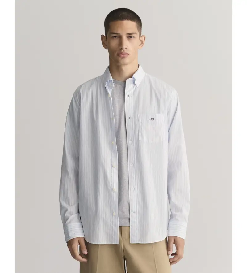 per uomo 3000130 Camicia in popeline a righe blu vestibilità regolare (S), Casual, Cotone, Manica lunga