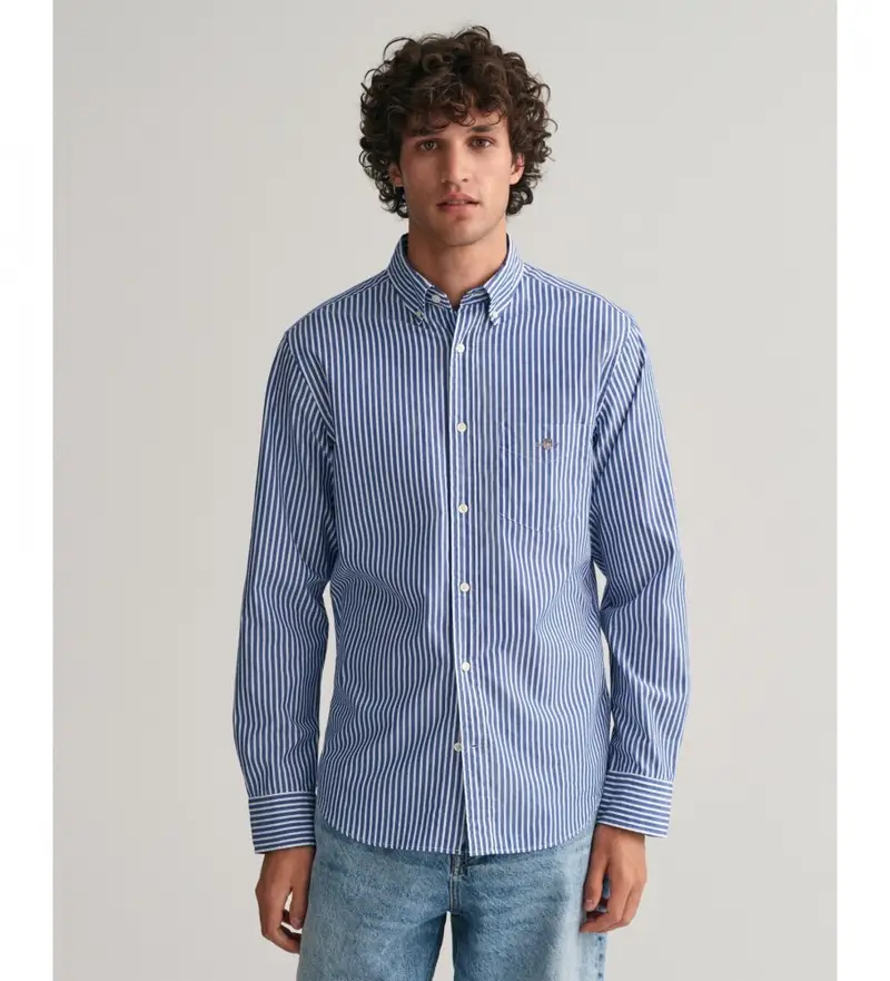per uomo 3000130 Camicia in popeline a righe blu vestibilità regolare (XL), Casual, Cotone, Classico, Manica lunga