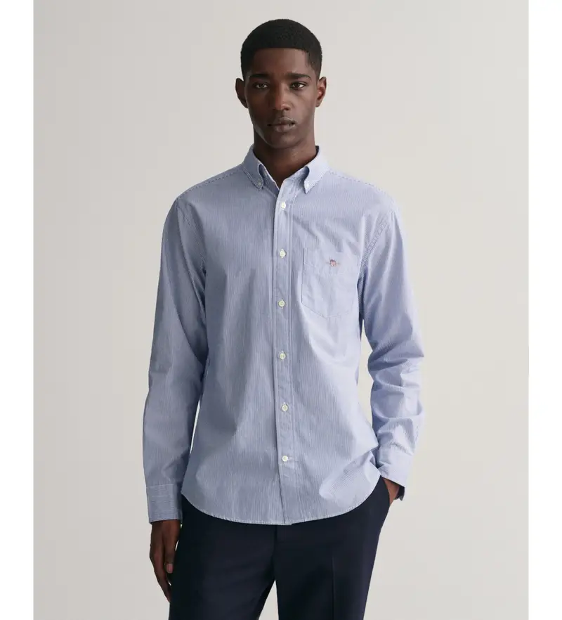 per uomo 3000140 Camicia blu in popeline a righe da banchiere dalla vestibilità regolare (5XL), Casual, Cotone, Manica lunga