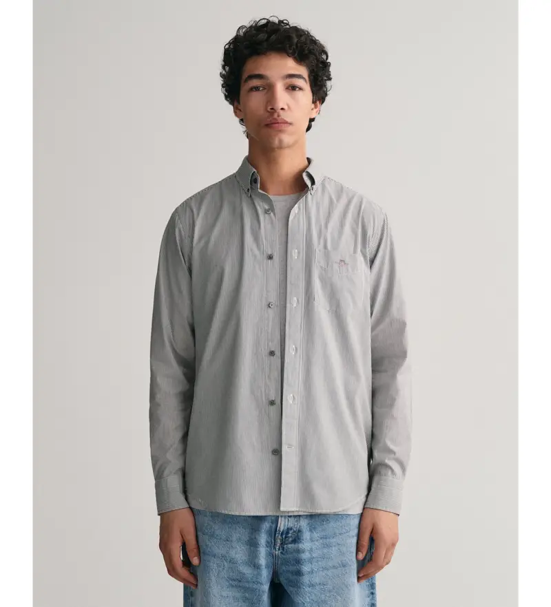 per uomo 3000140 Camicia in popeline a righe da banchiere dalla vestibilità regolare Nera (L), Nero, Casual, Cotone, Manica lunga