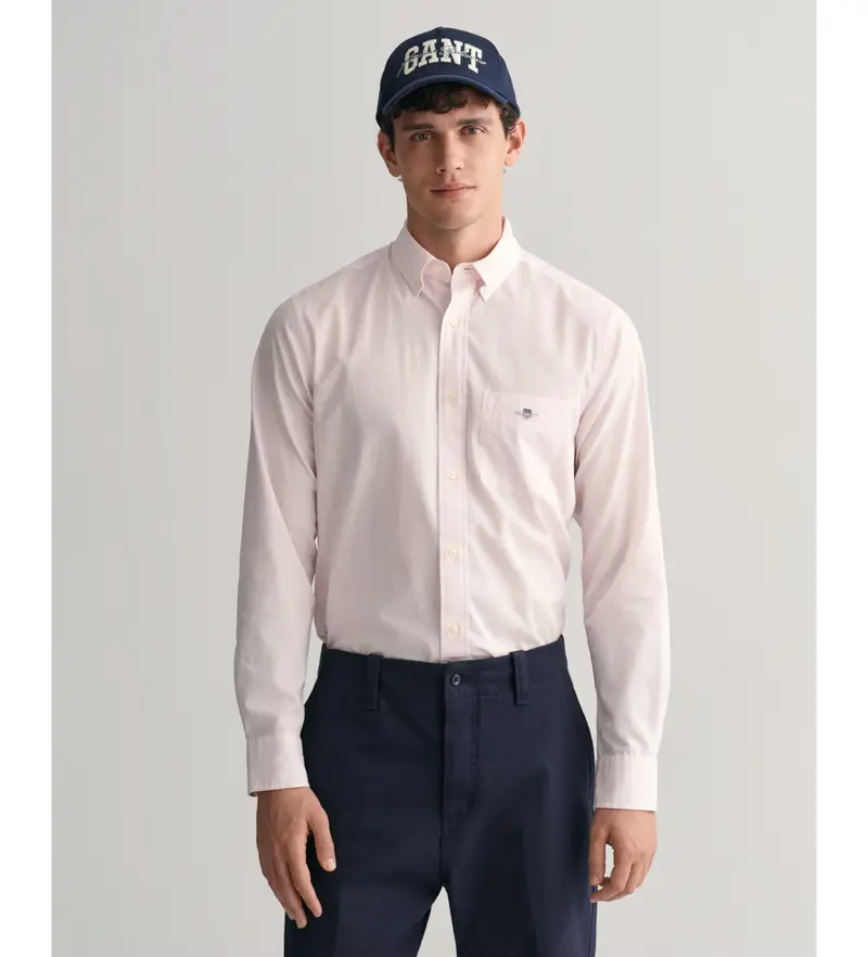 per uomo. 3000140 Camicia in popeline a righe da banchiere dalla vestibilità regolare rosa chiaro (S), Casual, Cotone, Manica lunga