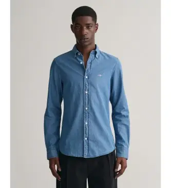 per uomo 3000402 Camicia blu slim fit (M), Casual, Cotone, Manica lunga