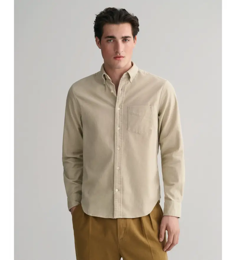 per uomo 3230228 Camicia in velluto a coste beige dalla vestibilità regolare (S), Casual, Cotone, Manica lunga