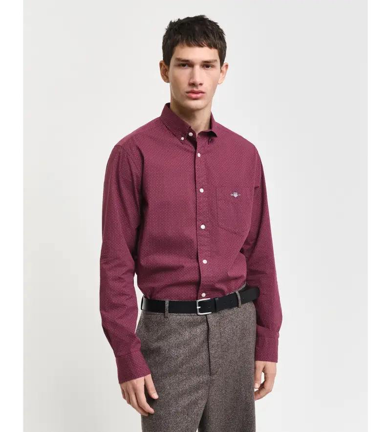 per uomo 3240160 Camicia Regular Fit con Micro Stampa Bordeaux (L), Casual, Cotone, Manica lunga