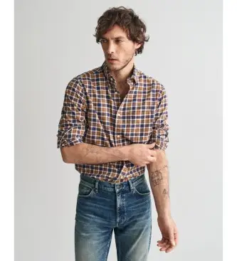 per uomo 3240194 Camicia dalla vestibilità regolare in twill leggero a quadri marrone (L), Casual, Cotone, Manica lunga