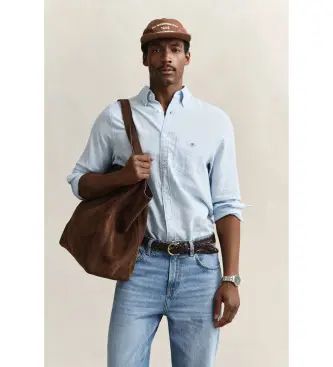 per uomo 3250082 Camicia in misto lino blu (S), Casual, Manica lunga