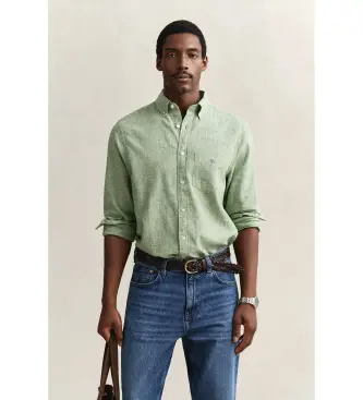 per uomo 3250082 Camicia in misto lino verde (S), Casual, Manica lunga