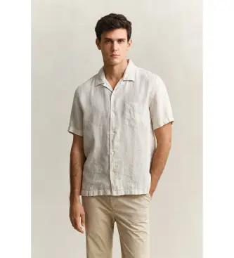 per uomo 3261120 Camicia beige in lino a maniche corte (S), Casual, Manica corta
