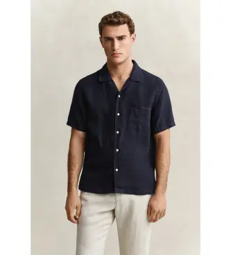 per uomo 3261120 Camicia in lino a maniche corte blu navy (S), Casual, Manica corta