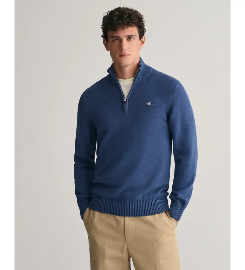 per uomo 8030170 Maglione casual con mezza zip blu scuro (5XL), Cotone, Manica lunga, Navy