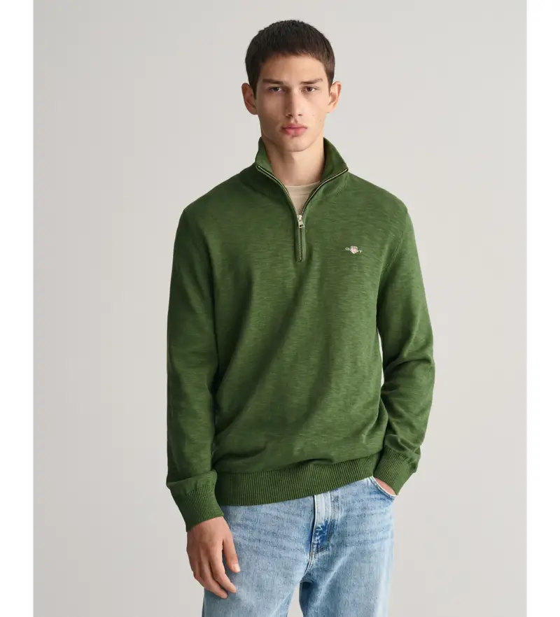per uomo. 8030195 Maglione con mezza zip Green Flamme (L), Casual, Verde, Cotone