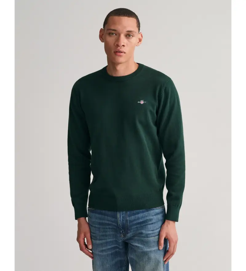 per uomo. 8030561 Maglione girocollo classico verde (S), Casual, Cotone, Manica lunga