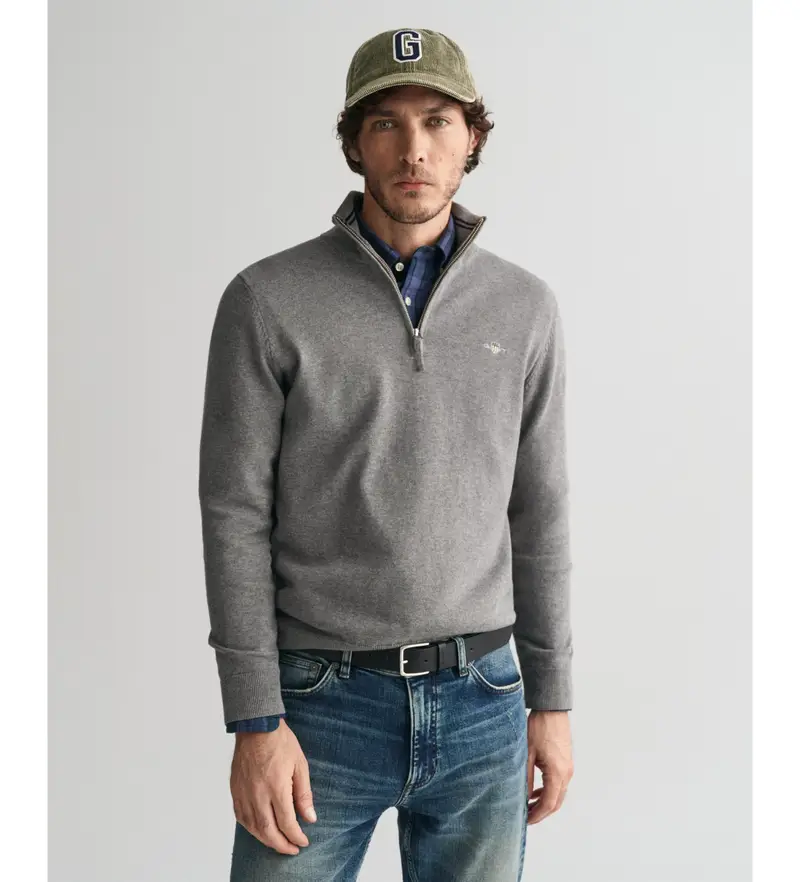 per uomo 8030564 Classico maglione in cotone grigio con mezza zip (3XL), Casual