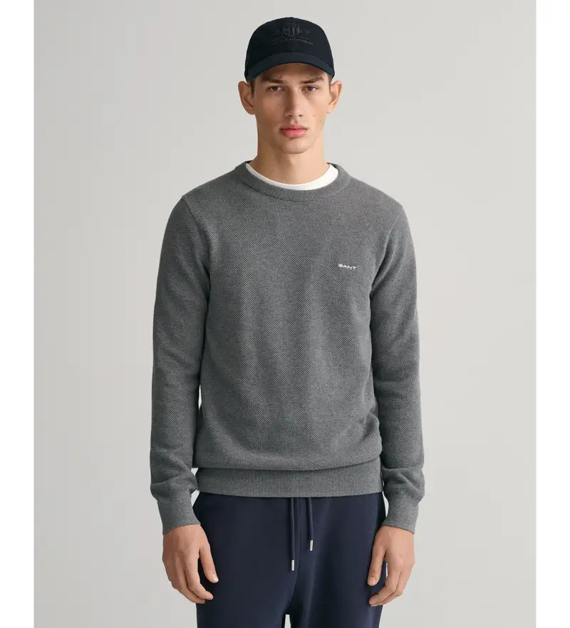 per uomo 8040521 Maglia girocollo in piquet di cotone grigio (L), Casual