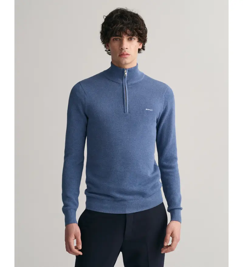 per uomo 8040523 Maglia in piqué di cotone con mezza zip (M), Casual, Manica lunga